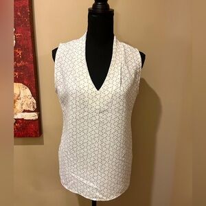 Ann Taylor V-Neck Tank, white with small grey squares, size Small
